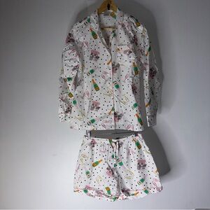 8 oak lane pajamas 2 Piece‎ Shorts Long Sleeve Top Campaign Print Cotton Medium